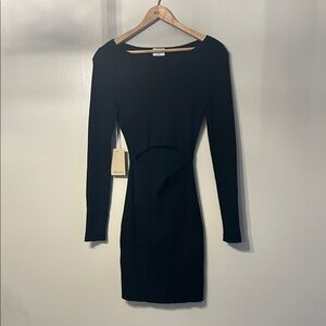 Wilfred Free Aritzia Black Ribbed Cutout Bodycon Dress Size M NWT